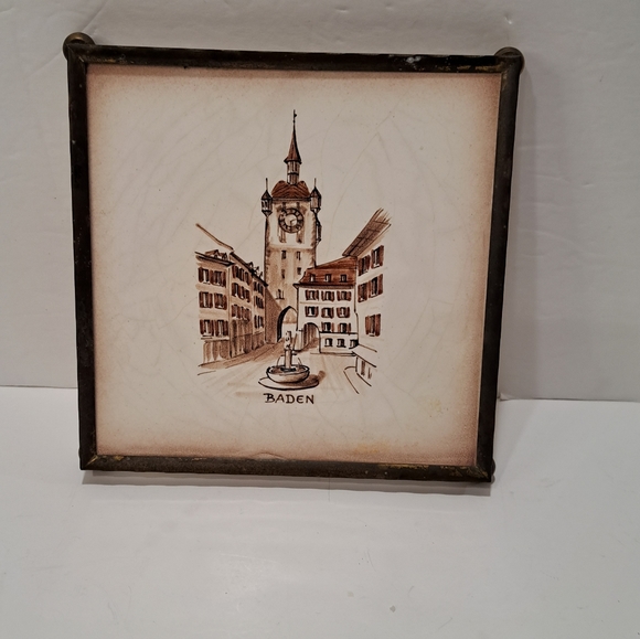 Vintage Switzerland Baden Town Clock Tower Tile Trivit - Picture 1 of 9